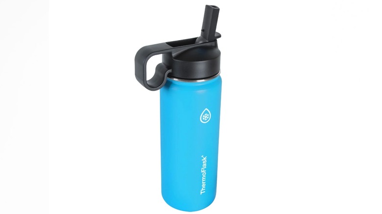 ThermoFlask water bottle in blue against a white background