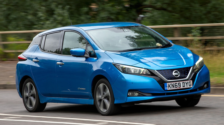 Nissan Leaf driving on a country road
