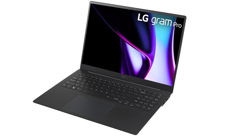The LG Gram Pro 16 laptop on a white background.