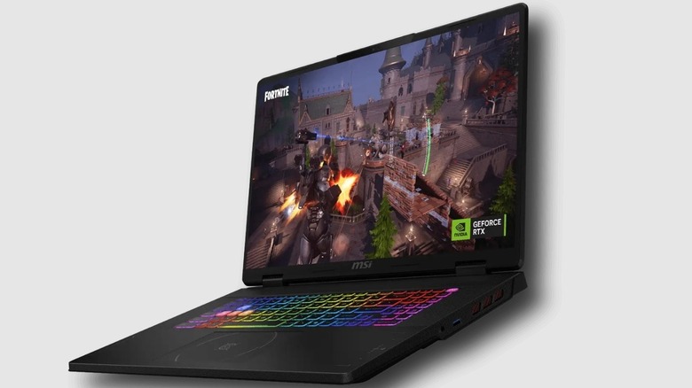 The MSI Crosshair 18 HX AI with Fortnite on the screen.