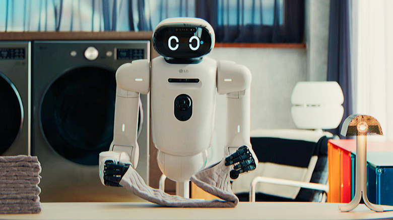 LG CLOiD household assistant robot folding laundry