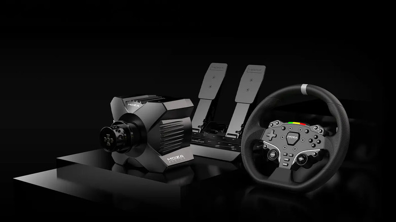 The MOZA R3 bundle on a black background