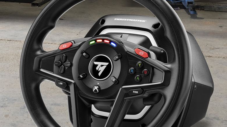 The Thrustmaster T128 placed on a surface