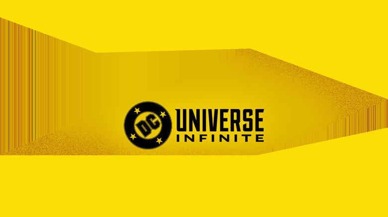 The DC Universe Infinite logo on a stylized yellow background