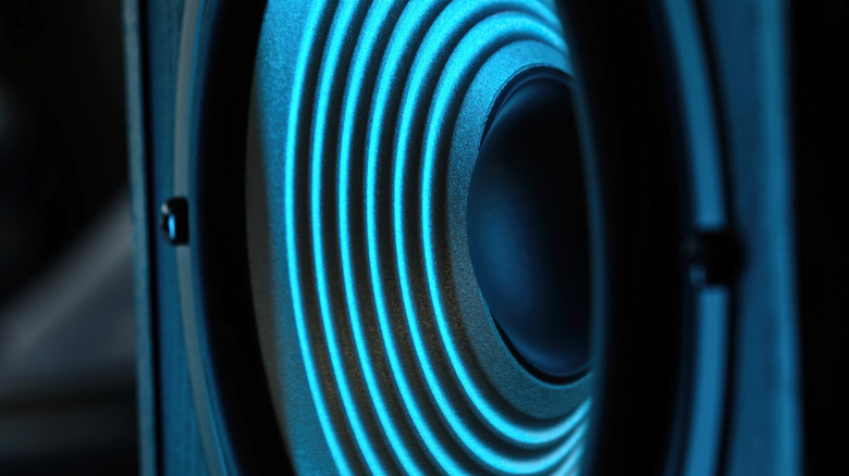 Close-up of a blue subwoofer