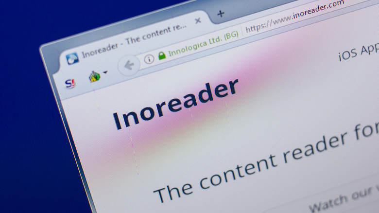 Close up of Inoreader logo and webpage in a browser