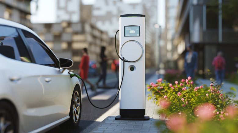 A public EV charging station in a city