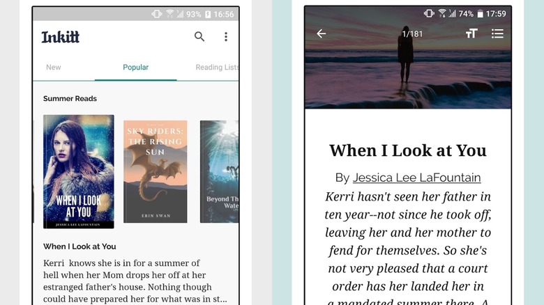 A pair of screenshots showing the Inkitt app