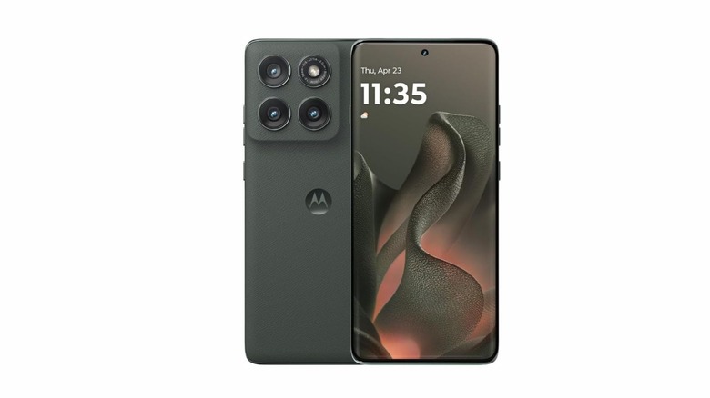 A black Motorola Edge phone featuring three cameras and a flashlight in a grid orientation