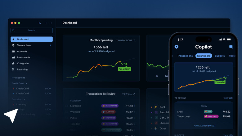 The Copilot Money app shown on an iPhone and a browser