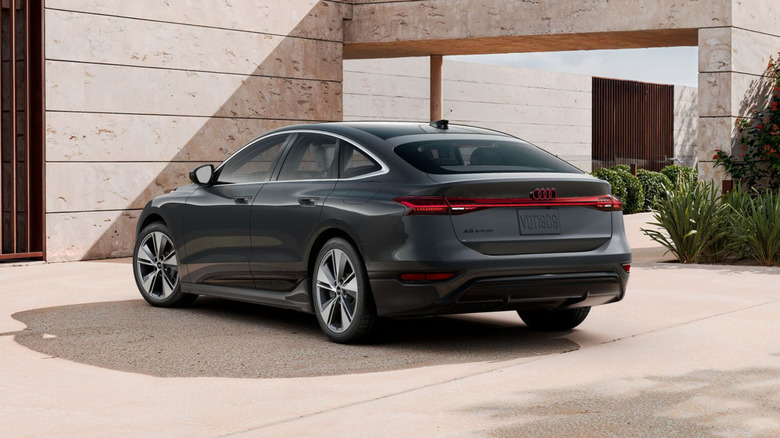 An Audi A6 Sportback E-tron electric luxury sedan parked in a driveway