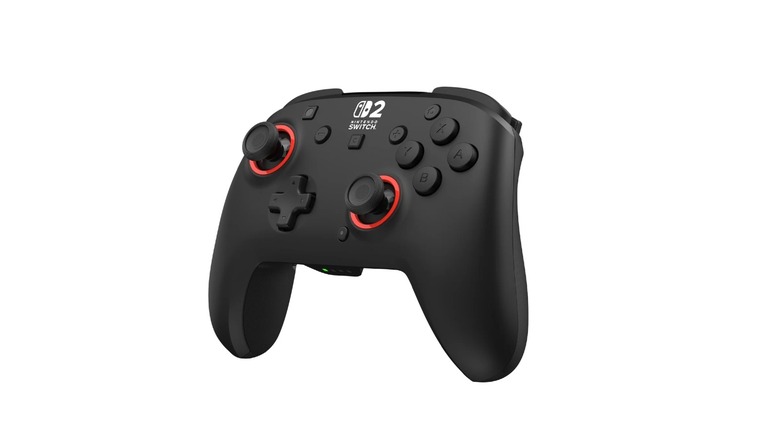 Turtle Beach Rematch wireless Nintendo Switch 2 controller. It is black with red rings around the joysticks