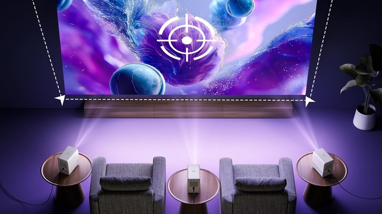 The Aurzen EAZZE D1R Cube Roku TV Smart Projector's auto keystone feature.