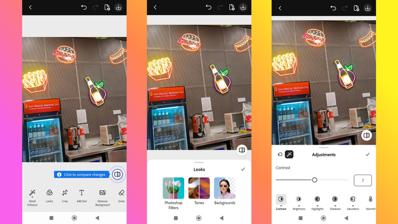 Adobe Express on Android showing quick photo editing tools
