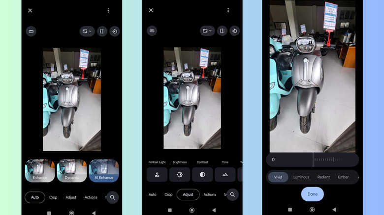 Google Photos on Android showing quick photo editing tools
