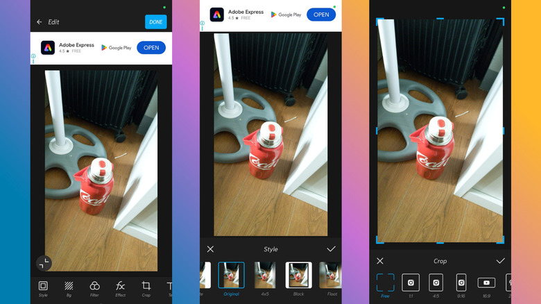 InFrame on Android showing quick photo editing tools