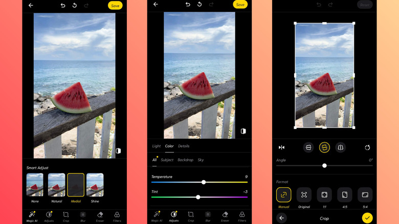 Lensa on Android showing quick photo editing tools