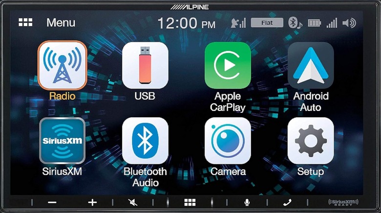 The front panel and main menu of the Alpine Multimedia Receiver.