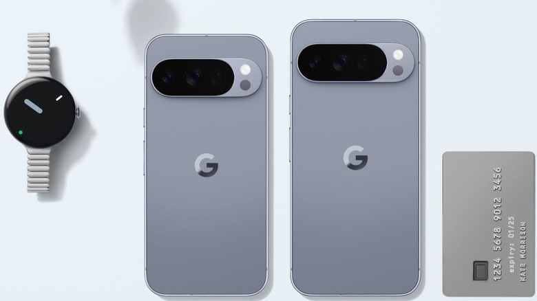 The Google Pixel 10 Pro and Google Pixel 10 Pro XL on a table next to other items