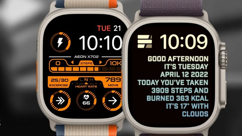 Two Apple Watch Ultra's with different watch faces by Facer