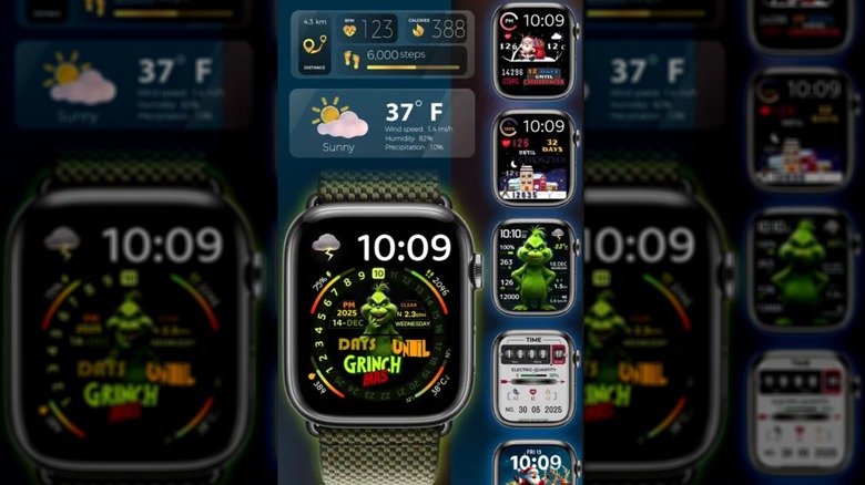 The Watch Faces Gallery n Widgets app showcasing several different watch faces based on Dr. Seuss' "The Grinch"