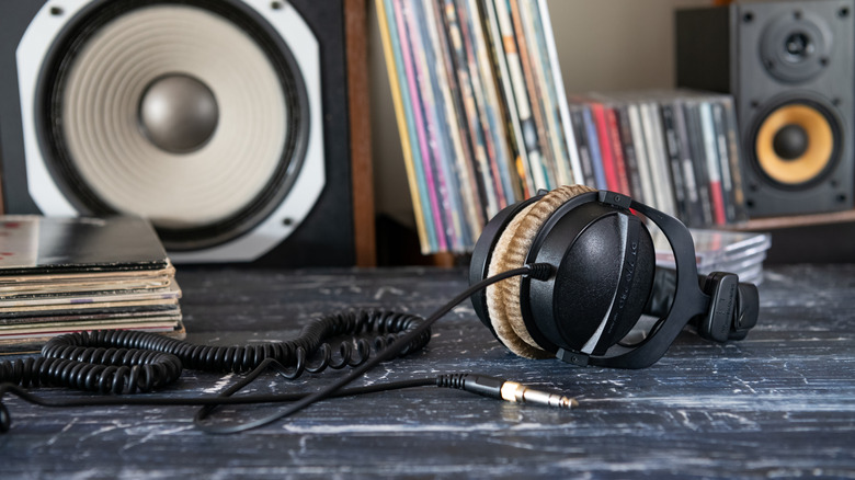 Professional Beyerdynamic Headphones, speaker system and vinyl collection.