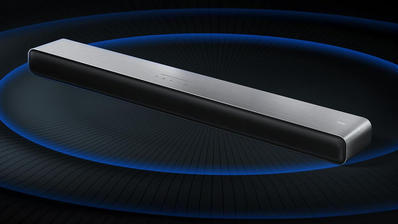 The TCL S45H 2.0-channel soundbar against a dark blue background