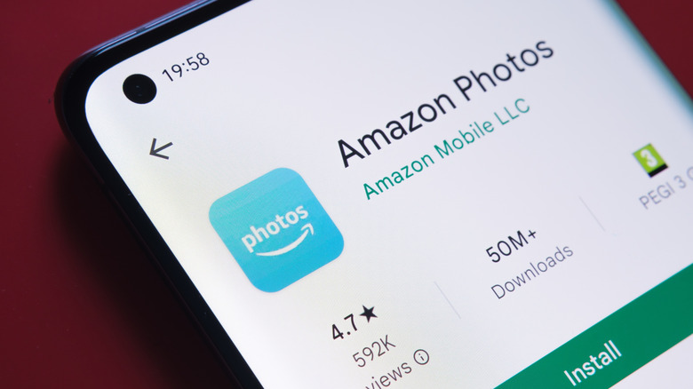Amazon Photos app seen in Google Play Store on a smartphone screen