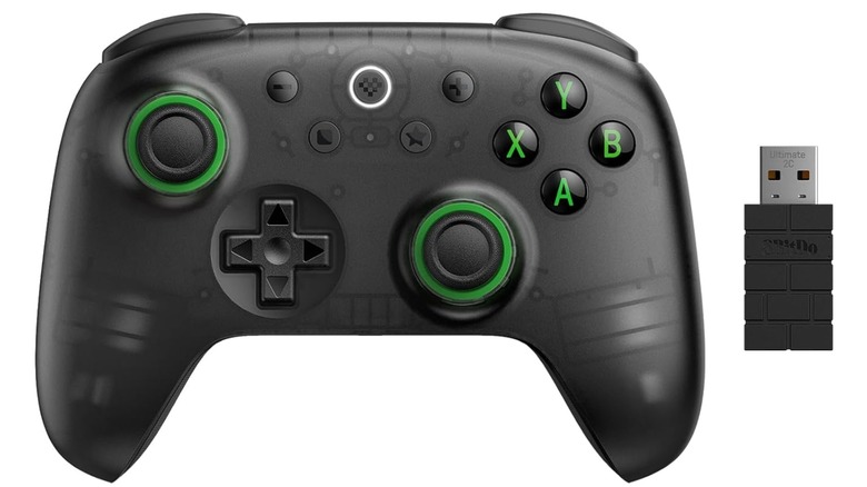 An 8BitDo Ultimate 2C Wireless Controller and its connector.