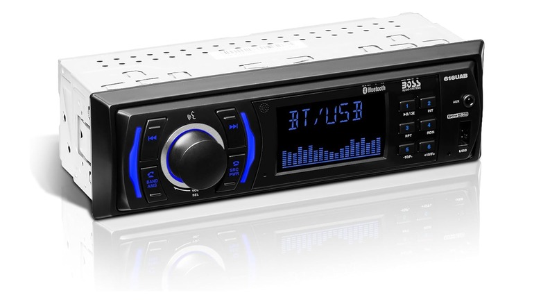 The BOSS Audio Systems 616UAB Car Stereo, prominently featuring the front display of the unit