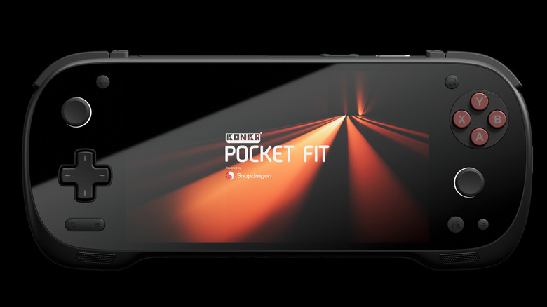AYANEO Konkr Pocket Fit handheld gaming device shown on a black background.
