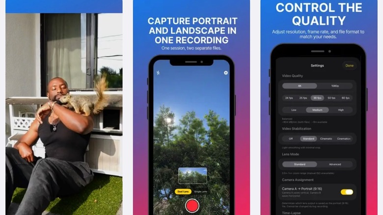 Screenshots from the DualShot Recorder app.