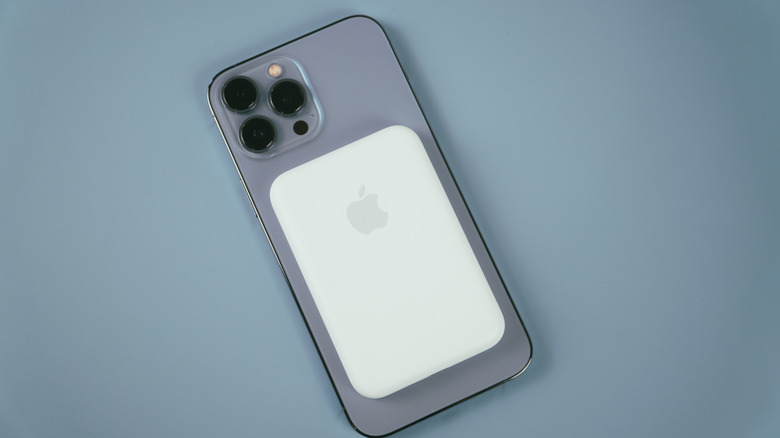 A photo of the Apple iPhone 13 Pro Max in Sierra Blue with MagSafe Battery