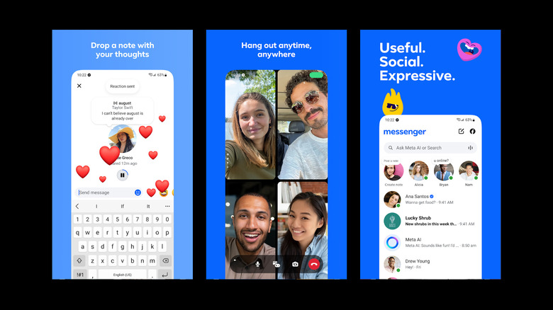 Promotional image showcasing Messenger features like notes, video calls, and social messaging tools.