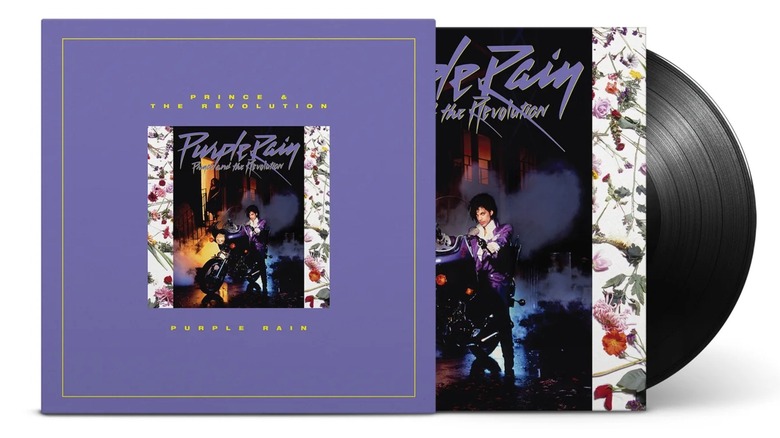 The "Purple Rain" One-Step Vinyl LP, the image showcases the albums gatefold, vinyl, and the accompanying box