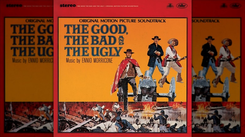 The original cover for the soundtrack to "The Good, the Bad, and the Ugly," which features artwork of Clint Eastwood, Lee Van Cleef, and Eli Wallach