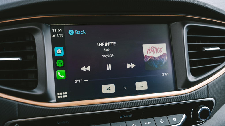 CarPlay screen showing the Spotify Now Playing state