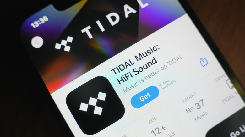 The Tidal app screen on a phone shown on the app store