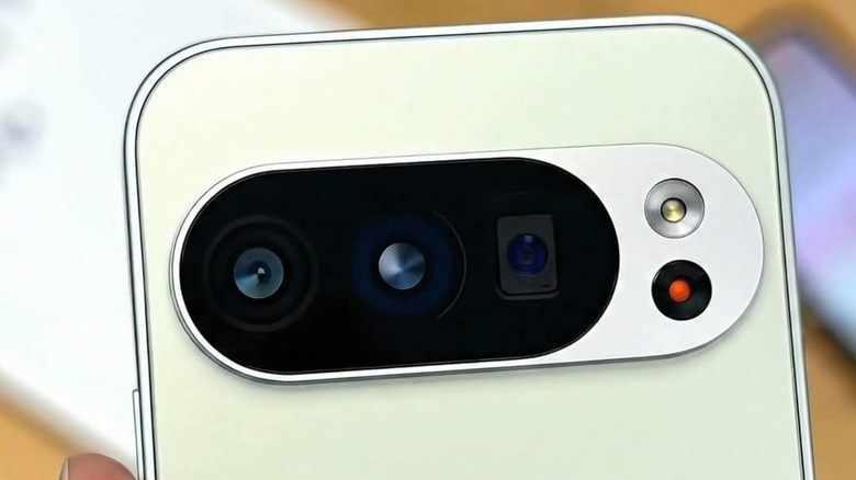 Google Pixel 9 Pro XL phone showing off the three camera sensors