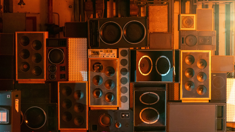 A wall of boxy-looking speakers
