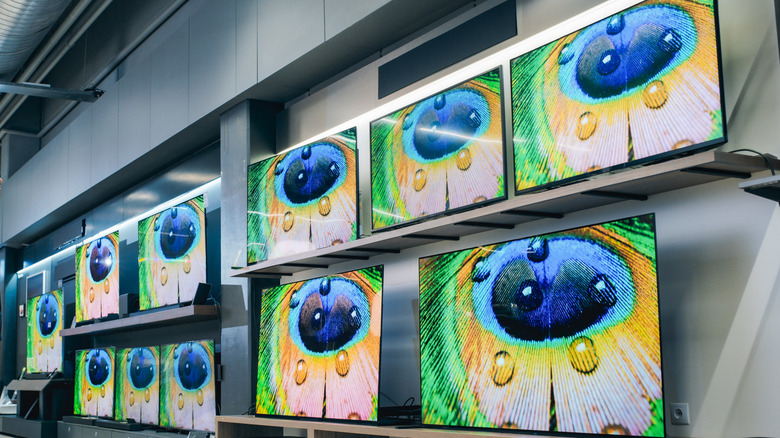 Smart TVs on display at a store