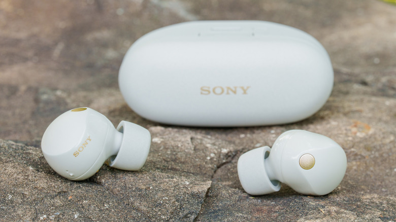 The Sony WF-1000XM5 earbuds and charging case.
