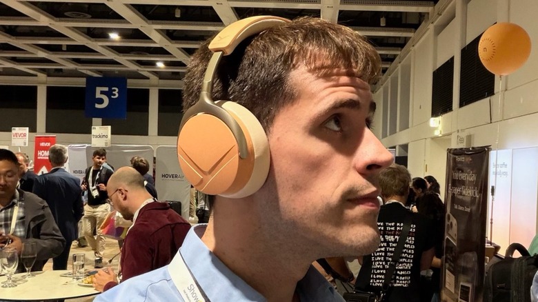 Man wearing colorful headphones