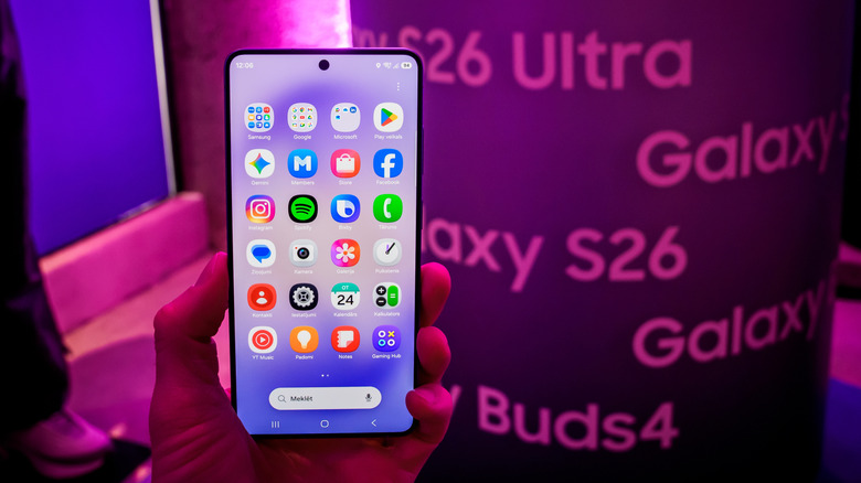 A person holding a Samsung Galaxy S26 phone in their hand