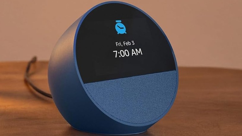 An Amazon Echo Spot smart alarm clock.