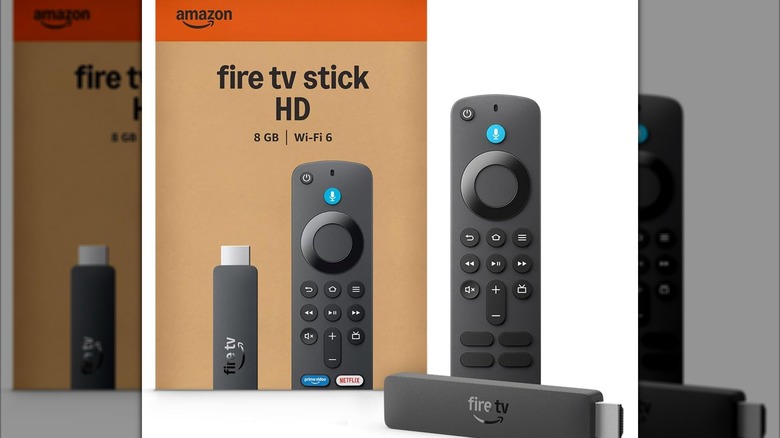 An Amazon Fire TV Stick HD and its remote.