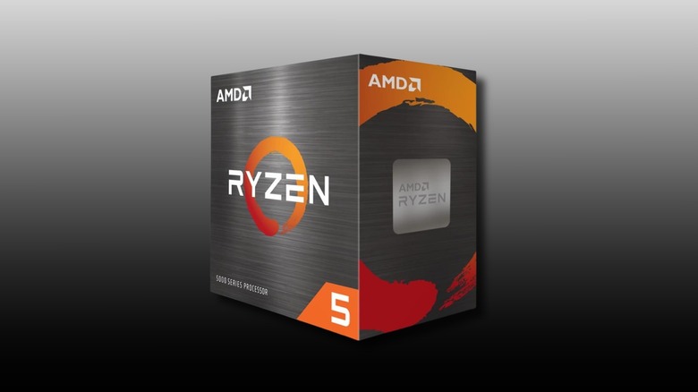 Box art for AMD Ryzen 5 5500 on a black to white gradient background