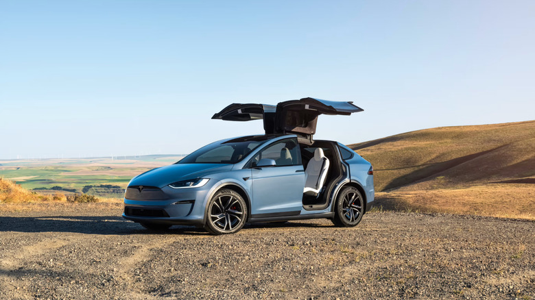 2026 Tesla Model X electric SUV with falcon doors