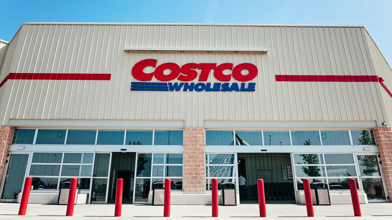 A low angle exterior view of a Costco store