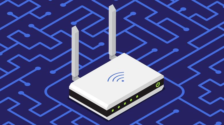 A cartoonized router with the Wi-Fi symbol over it in the center
